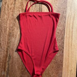 791. Nastygal Soldout Now Square Was I Ribbed Red Bodysuit